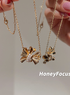 HONEY FOCUS百褶裙项链/耳环 复古轻奢925银合成锆石2024新款爆款