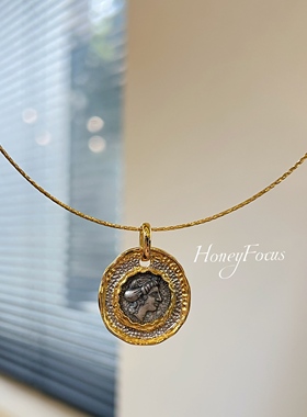 HONEY FOCUS古币项链 镀K金中古复古欧美风项链配项圈坠链均925银