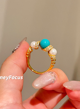 HONEY FOCUS安妮森林戒指 轻奢小众优雅款女士戒指 925银仿珍珠