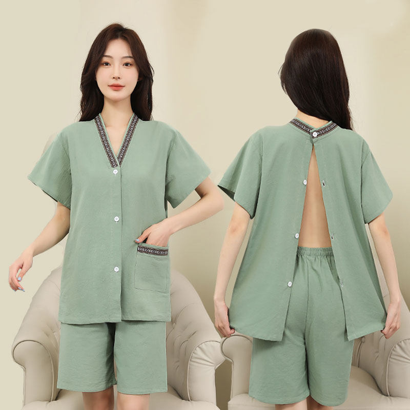 新款艾灸服后背开扣纯棉前后开衫男女按摩针灸理疗服开背汗蒸服女