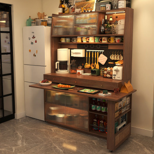 形影家具餐边柜餐桌一体可伸缩旋转折叠小户型家用中古风岛台柜子