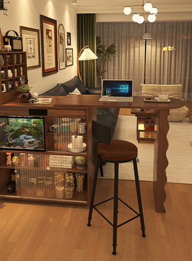 形影家具吧台桌伸缩岛台窄小户型折叠餐桌一体沙发隔断中古风边柜