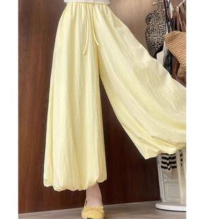 黄色多巴胺花苞裤女夏季薄款2026新款学生肌理感显瘦休闲阔腿裙裤