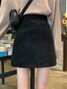 韩版chic复古高腰半身裙秋季女A字裙显瘦百搭休闲包臀短裙小黑裙
