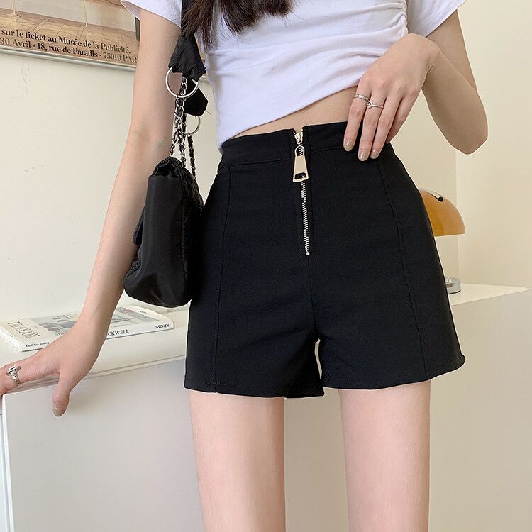 黑色辣妹高腰大码西装短裤女2021夏季薄款韩版宽松直筒阔腿休闲裤