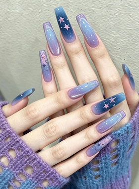 明星同款星空紫色猫眼星星穿戴甲