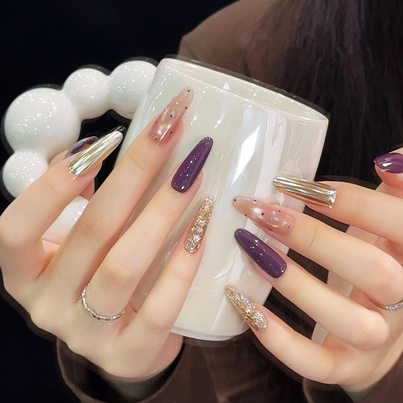 紫韵ing穿戴紫色轻奢辣妹欧美新款高级美甲穿戴甲手长显白2025年