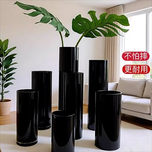 黑色亚克力花瓶轻奢高级感花器客厅水养鲜插花富贵竹醒花桶落地摆