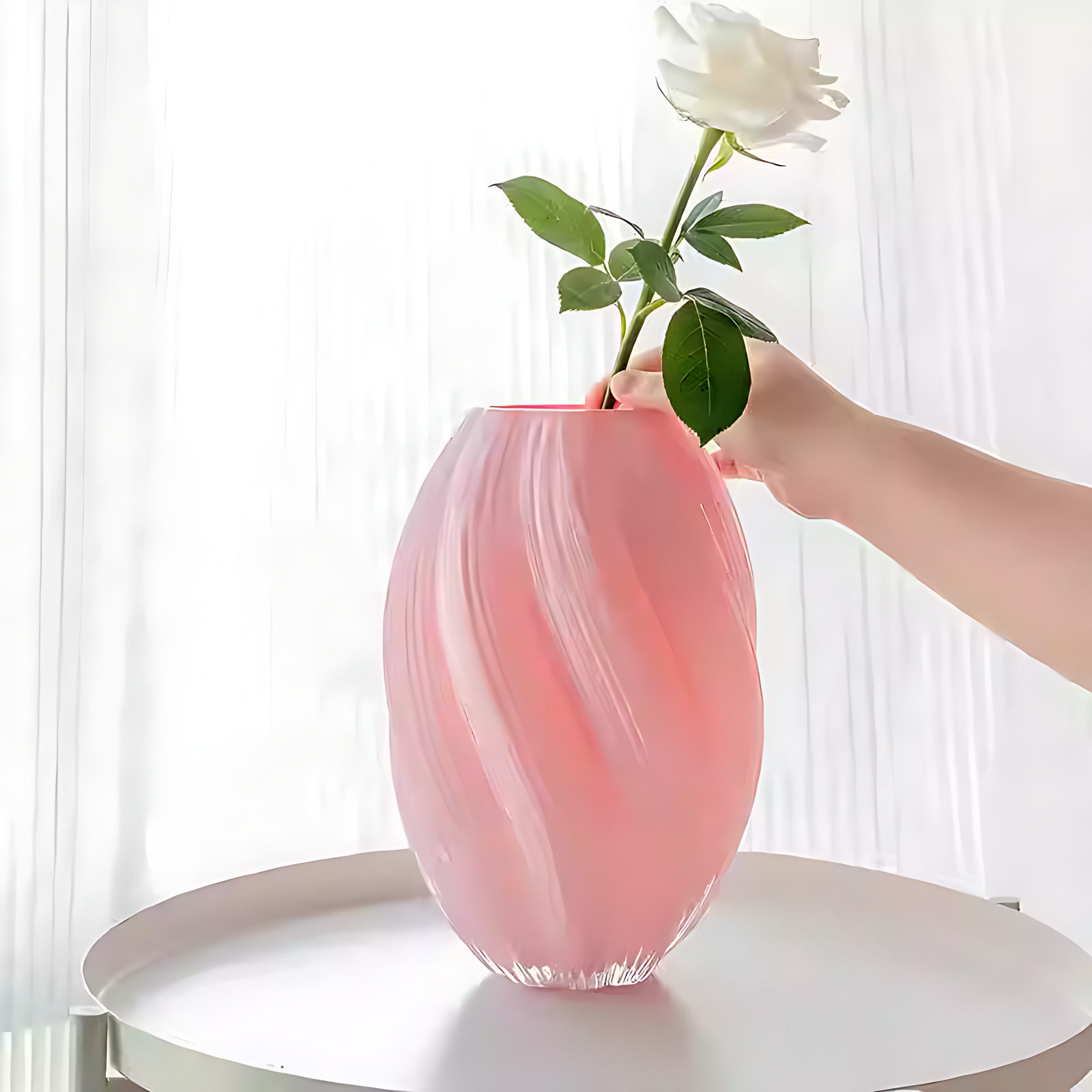 粉色麦芽糖玻璃花瓶轻奢摆件花器