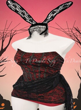 double sexy大码万圣节女微胖mm性感蕾丝抹胸包臀睡裙夜店套装