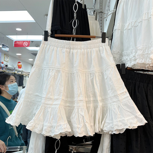 白色a字半身短裙芭蕾风刺绣2026夏季新款防走光小个子黑蛋糕裙女
