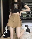 牛仔短裙子女假两件夏季 高腰显瘦辣妹薄款 不规则黑卡其色半身裙裤