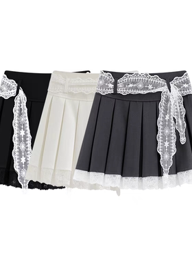 灰色蕾丝半身裙女2025夏季新款小个子a字松紧黑白高腰带西装短裙