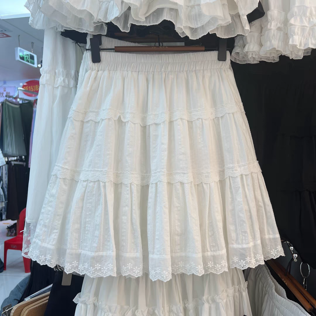 刺绣白色蕾丝花边蛋糕短裙女秋季新款松紧高腰a字防走光小短裙子,女装/女士精品,半身裙,淘宝优惠券,粉丝福利购,淘宝优惠卷