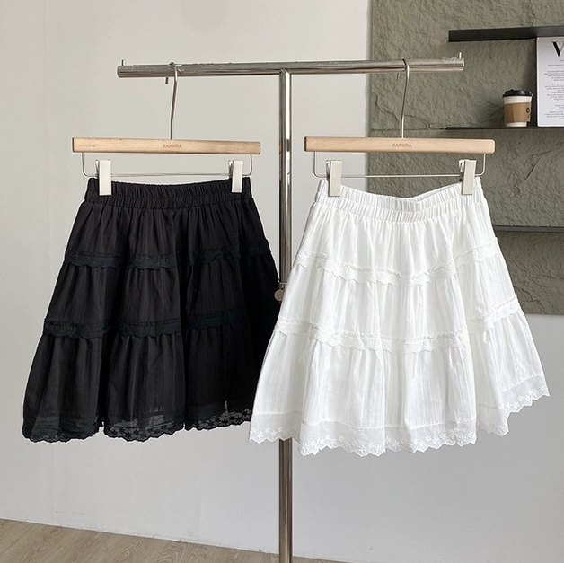 白色短裙女半身裙夏新款韩版小个子甜美花边仙女蛋糕少女a字裙子,女装/女士精品,半身裙,淘宝优惠券,粉丝福利购,淘宝优惠卷