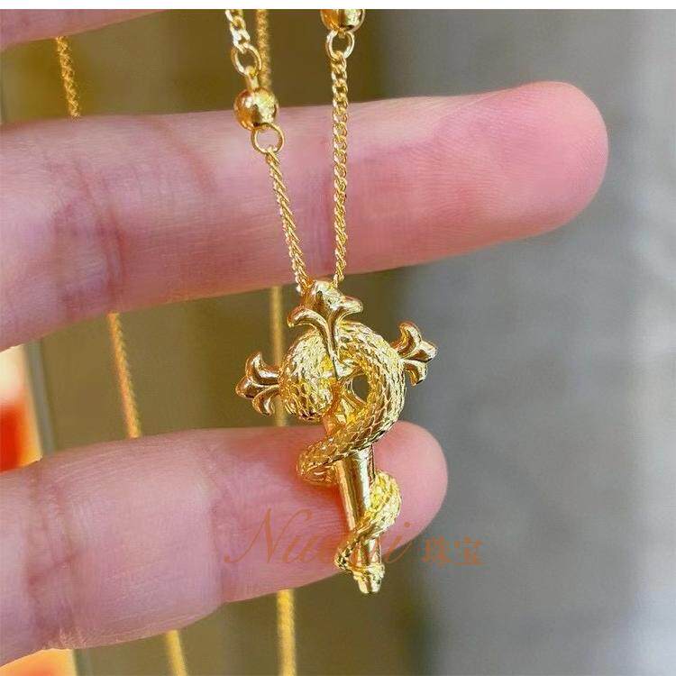 新款足金999黄金5G工艺本命年权杖蛇生肖项链吊坠字新年礼物