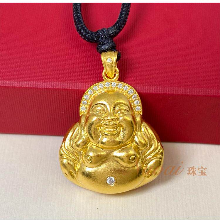 经典款足金999黄金古法点钻莫桑石工艺貔貅金刚杵项链吊坠子礼物