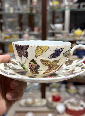 sixth kiln第六窑蝴蝶咖啡杯杯碟套装欧式红茶牛奶杯骨瓷高档田园
