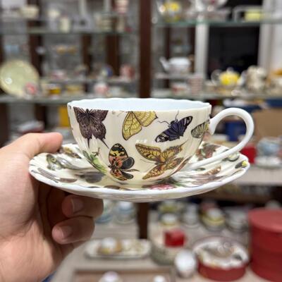 sixth kiln第六窑蝴蝶咖啡杯杯碟套装欧式红茶牛奶杯骨瓷高档田园