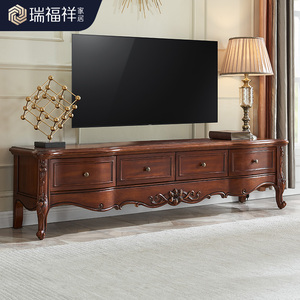 瑞福祥美式全实木电视柜2米客厅家用电视桌欧式落地储物地柜T432