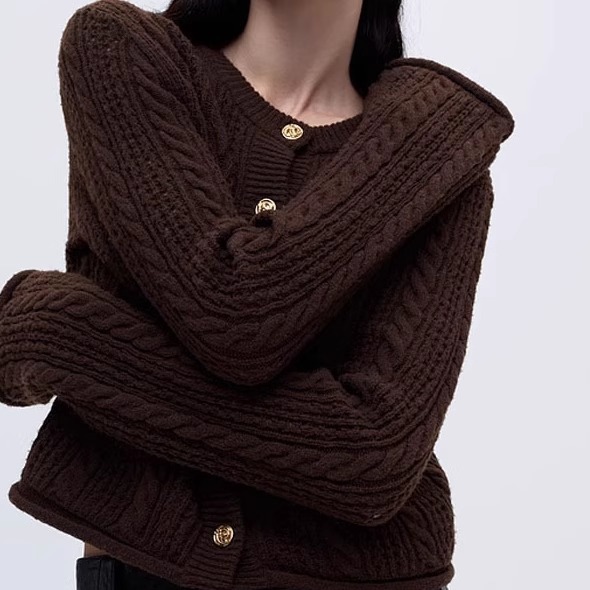 绞花镂空小香风羊毛开衫女2025秋季新款ed家时尚显瘦纯色针织毛衣