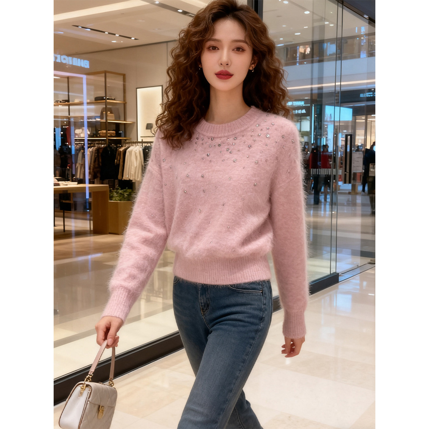 【现货】小香风重工钉珠亮片毛衣针织衫女冬季新款设计感长袖上衣