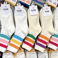 韩国东大门女袜休闲风简约运动风彩色条纹长袜