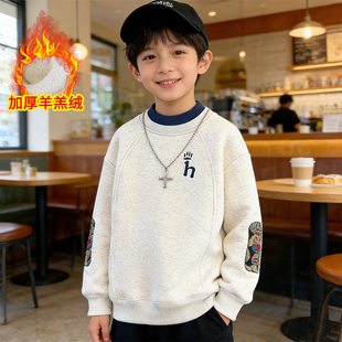 男童加绒卫衣冬季新款中大儿童一体绒半高领打底男孩加厚保暖上衣