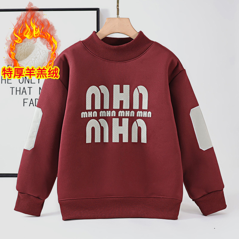 男童加绒卫衣冬季中大儿童加厚一体绒打底衫男孩潮款冬款保暖上衣