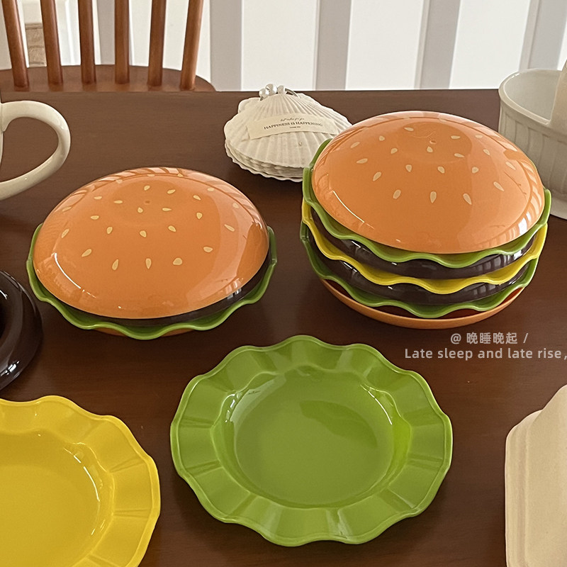 汉堡吐骨碟家用吐骨头盘垃圾小碟子创意水果零食早餐盘点心小吃