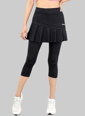 女运动裙裤假两件春秋高腰网球羽毛球健身速干跑步瑜伽裤裙七分裤