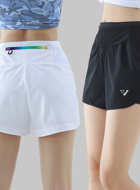 五个口袋冰丝速干女式运动短裤假两件夏季宽松薄款跑步休闲三分裤
