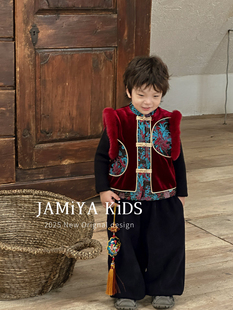 男童新中式马甲2025新款冬装儿童国风盘扣背心男孩保暖上衣