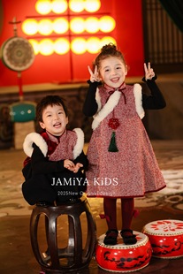 儿童国风盘扣背心女孩保暖上衣年服 秋装 男女童新中式 马甲2025新款