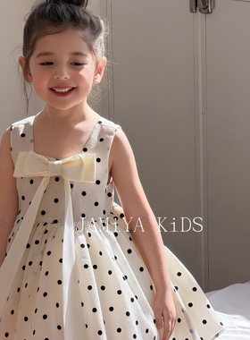 JA家女童波点连衣裙夏季新款无袖吊带公主裙洋气甜美中裙