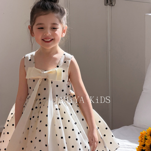 JA家女童波点连衣裙夏季新款无袖吊带公主裙洋气甜美中裙