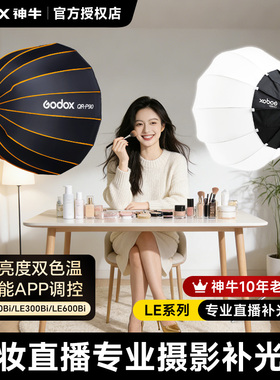 Godox神牛LE200Bi/LE300Bi直播补光灯 美妆美颜双色温LED摄影灯深抛柔光箱视频常亮灯室内室外影棚拍摄打光灯
