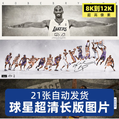 高清NBA乔丹科比蓝球馆喷绘素材体育图片图库画芯球星客厅装饰画
