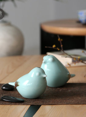 景德镇现代原创简约陶瓷相思鸟客厅鸟笼摆件情侣情人节礼桌面摆件