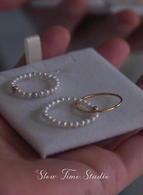 天然淡水珍珠戒指美国14k包金材质素圈叠戴轻奢法式指环原创设计