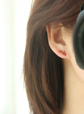 天然南红玛瑙耳钉满红满肉半宝石14k包金防过敏不褪色耳饰