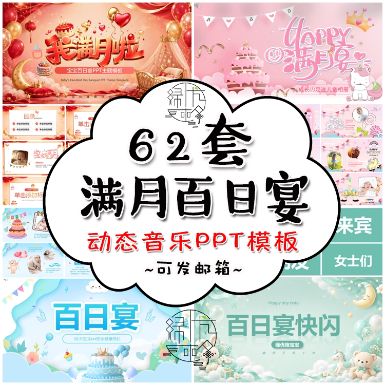 宝宝满月百日宴开场PPT模板 成长记录电子相册可爱视频动态模版
