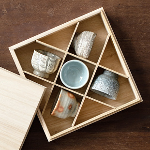 日本进口万古烧风起茶杯五件套套装日式粗陶风家用小杯子送礼礼盒