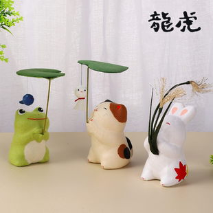 日本进口龙虎作堂和纸创意汽车载摆件办公桌可爱猫咪兔家居礼物