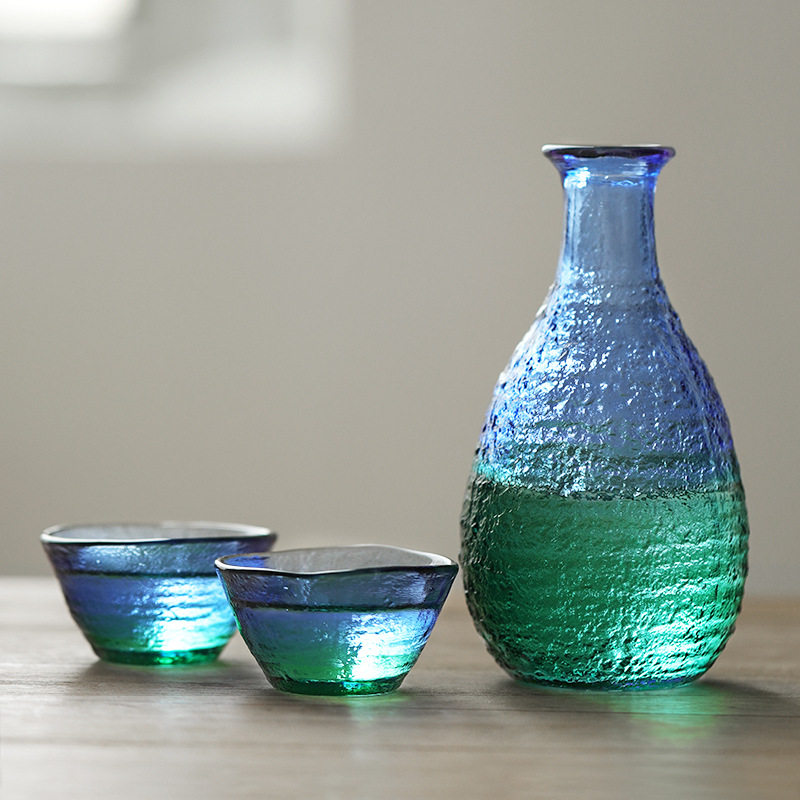 日本进口佐佐木家用手工酒具日式锤纹渐变清酒壶酒杯子礼盒套装