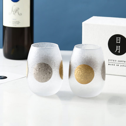 日本aderia石冢硝子丸纹樱花磨砂啤酒杯威士忌杯玻璃杯新婚礼盒装