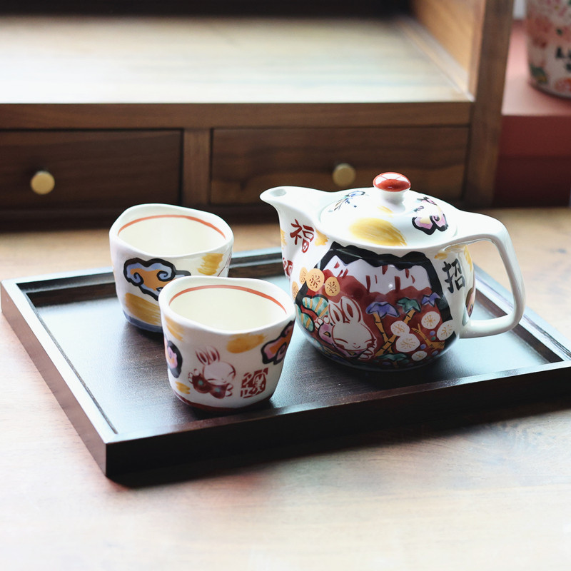 日本进口夕立窑手工彩绘茶具套装