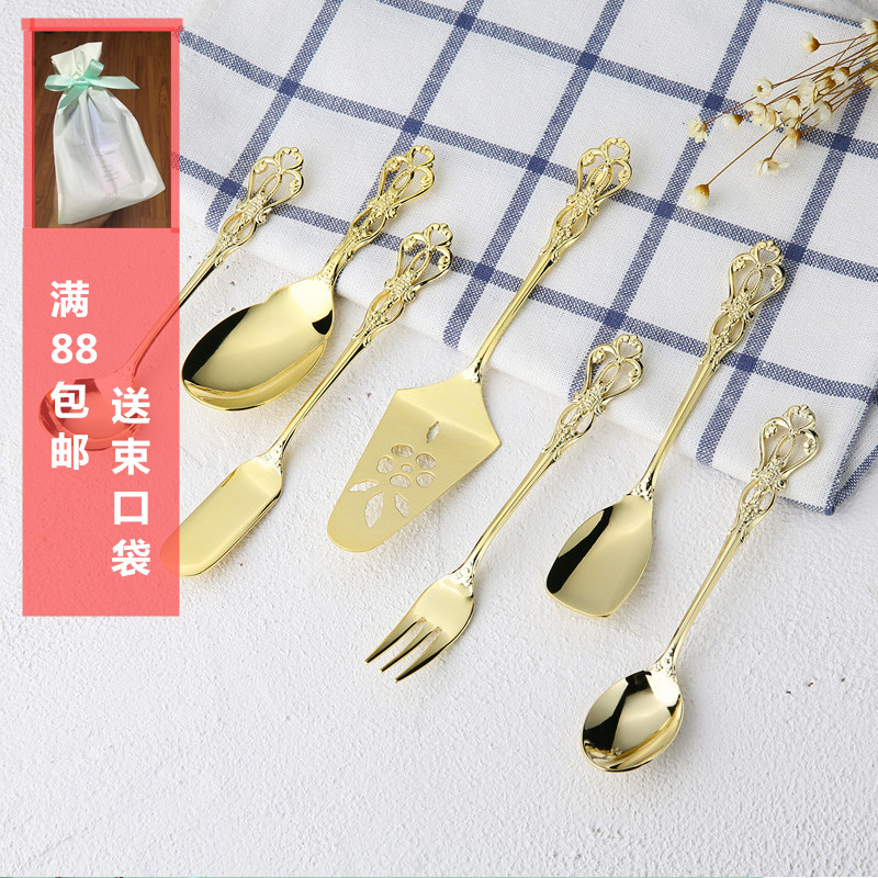 日本进口salus复古镂空镀金不锈钢咖啡勺英式下午茶勺甜品点心叉