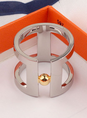 大号H Perle 90厘米丝巾扣金色马镫长条丝巾夹飘带固定扣打结配饰