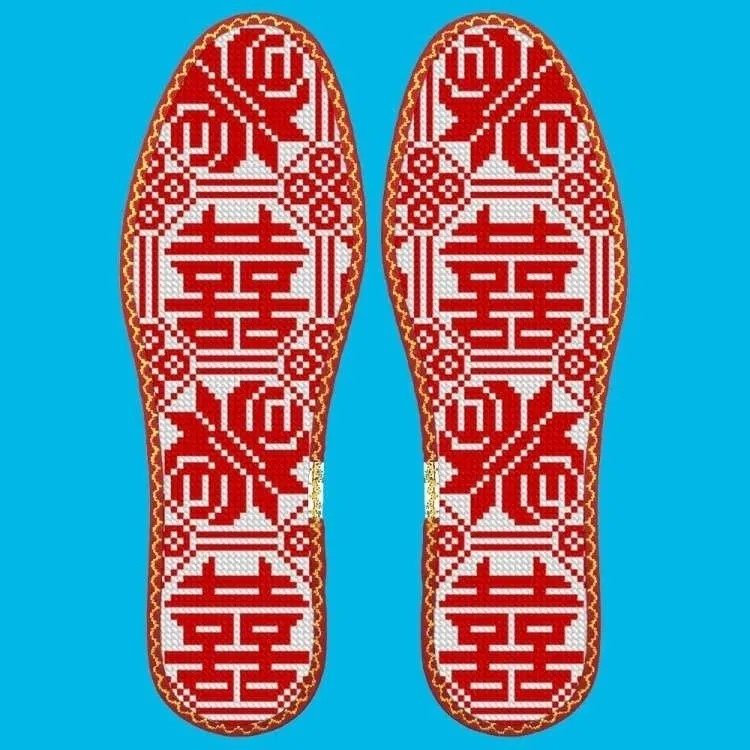 鸿运玫瑰新款十字绣鞋垫七层全棉布花边半成品11CT中小格喜字图片